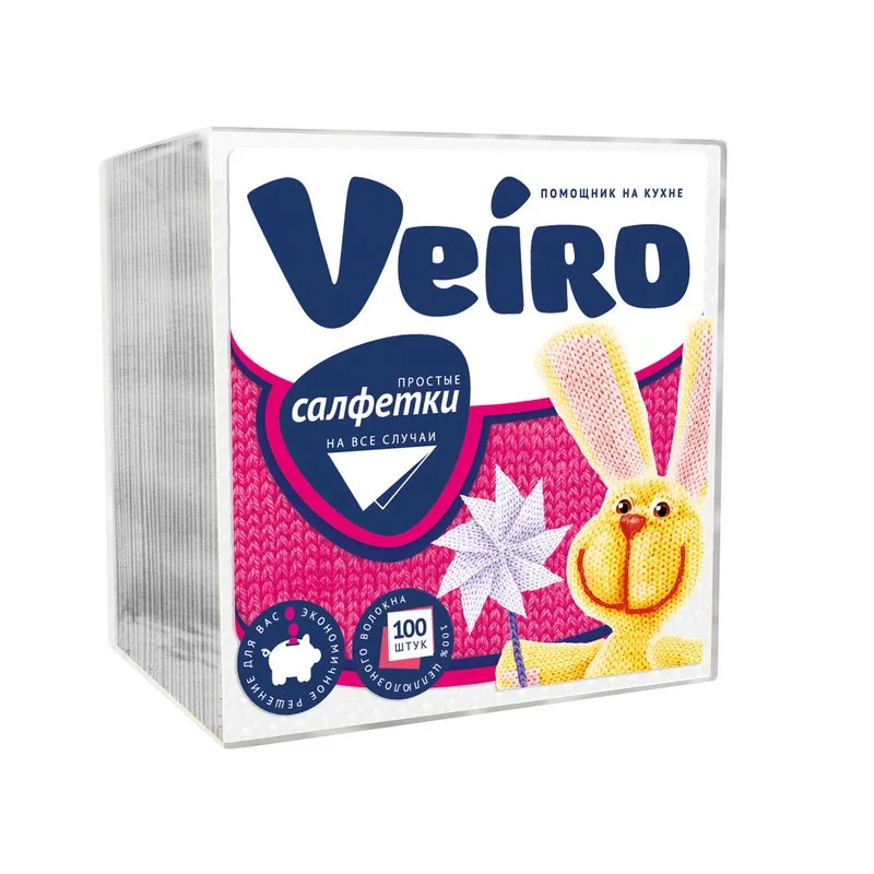 Салфетки VEIRO белые, 1-сл.,24х24 см, 100 шт./уп.24Б1/100 1131323
