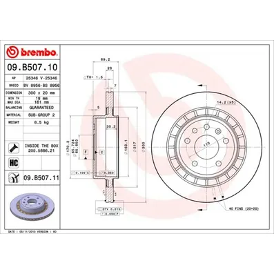 Диск тормозной задний, SAAB9-5 97-09, 9-5 ESTATE 98-09 BREMBO 09B50711