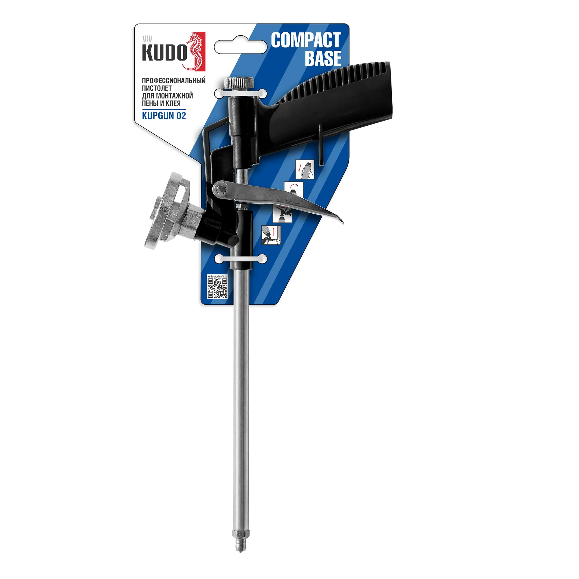 Профессиональный пистолет для монтажной пены и клея KUDO COMPACT BASE KUPGUN02N