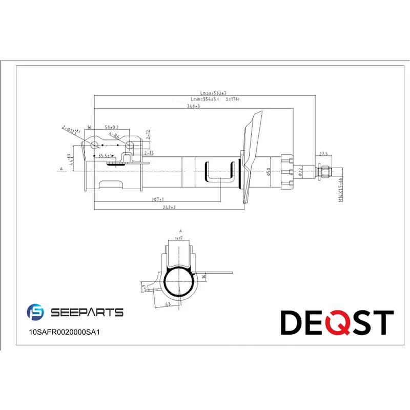 Амортизатор подвески передн прав, OPEL ASTRA H 04-, ASTRA H GTC 05-, ASTRA H Van 04- DEQST 10SAFR0020000