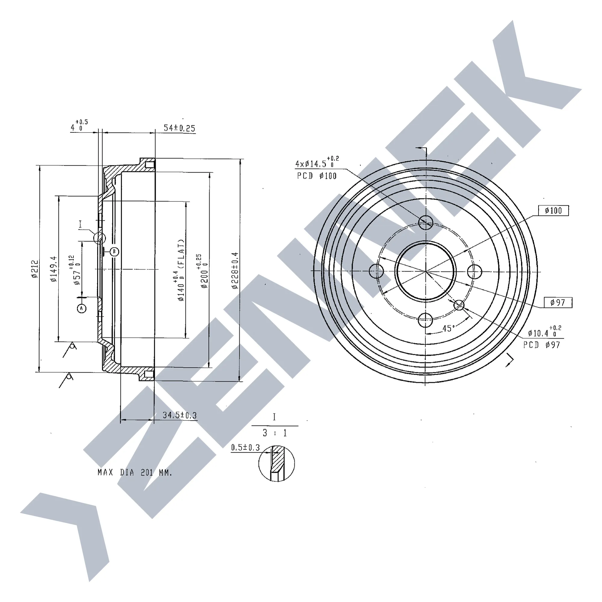 Барабан тормозной OPEL ASTRA F 91-02, KADETT 84-92 ZENNEK DDR0031