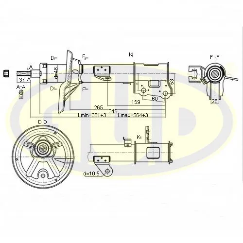 АМОРТИЗАТОР ЗАД ЛЕВ ГАЗ HYU MATRIX 1.5D 01 - G.U.D GSA333505
