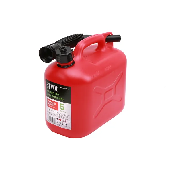 Канистра для ГСМ , пластиковая, 5 л, красная STVOL SKP5