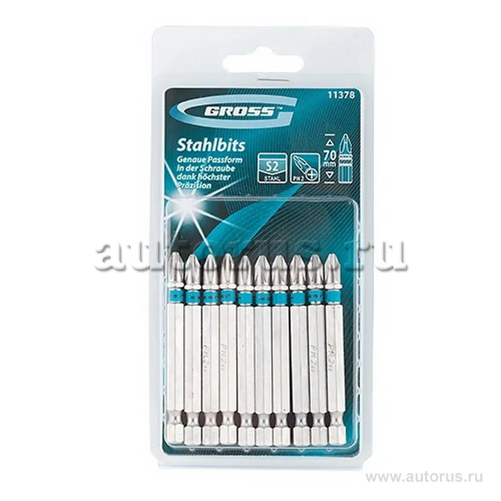 Набор бит PH2x70, сталь S2, 10шт GROSS 11378