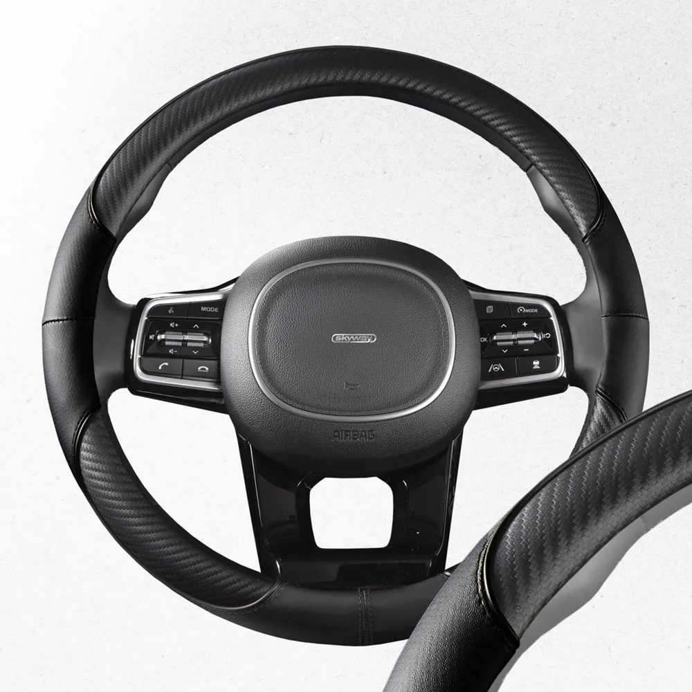 Оплетка на руль Combo-12 экокожа, Черная M, SKYWAY S01102473