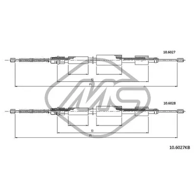 Трос ручника CIT ZX ALL 1/4-1/8-1/9TDS …CH.7330 (DRUM BRAKE) KIT - 2 CABLES DX/SX-RH/ Metalcaucho 80844