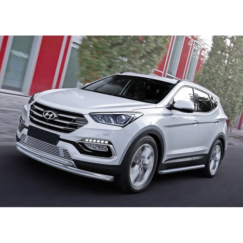 Решетка бампера d10 Rival Hyundai Santa Fe Premium III рестайлинг 2015-2016, нерж. сталь, G.2302.001