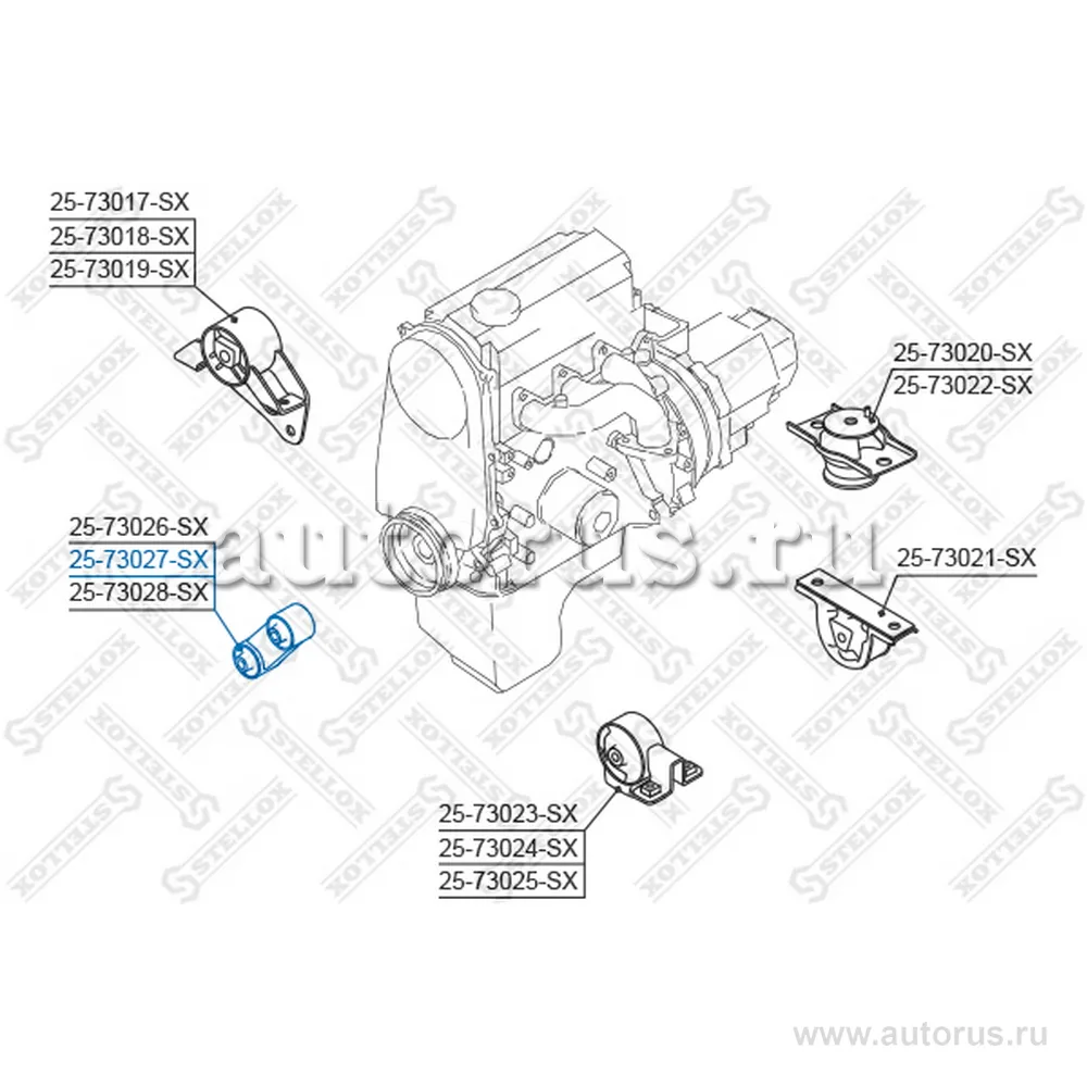 Подушка ДВС нижняя правая VIN: 577031> Daewoo Matiz 0.8 SOHC 02> STELLOX 25-73027-SX