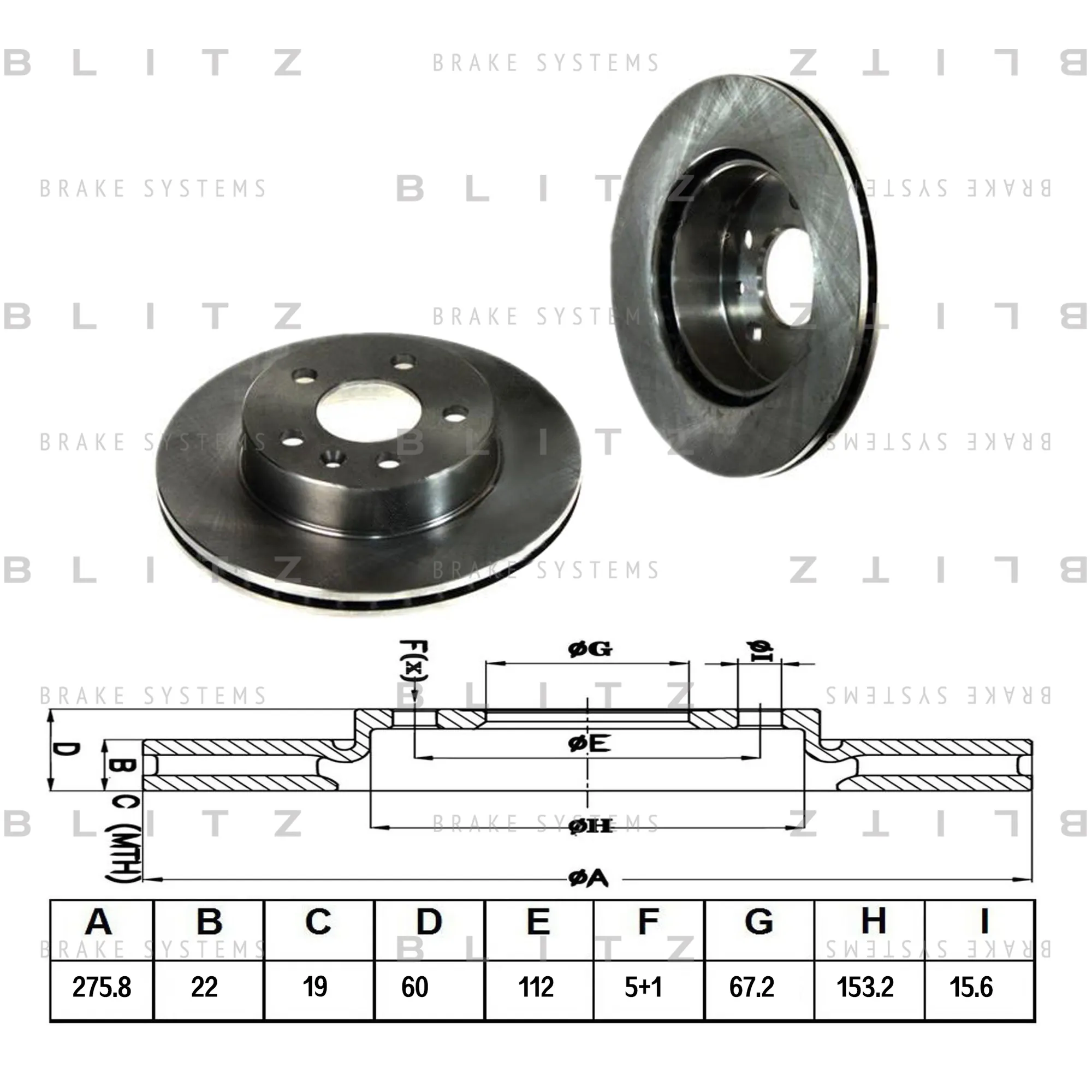 Диск тормозной передний вентилируемый MERCEDES VITO W638 96-> BLITZ BS0154