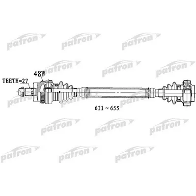 Полуось задняя левая 27x611x69.3 ABS: 48T BMW: 1 04- PATRON PDS0308
