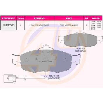 Колодки передние FORD MONDEO1.6-2.5/1.8TD 93-00/SCORPIO 2.0 92-98 (с 2 датчиками) 4U 4UP03593