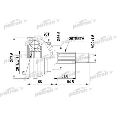 ШРУС наружн к-кт 26x56.5x28 AUDI: 100 86-90, 100 Avant PATRON PCV1203