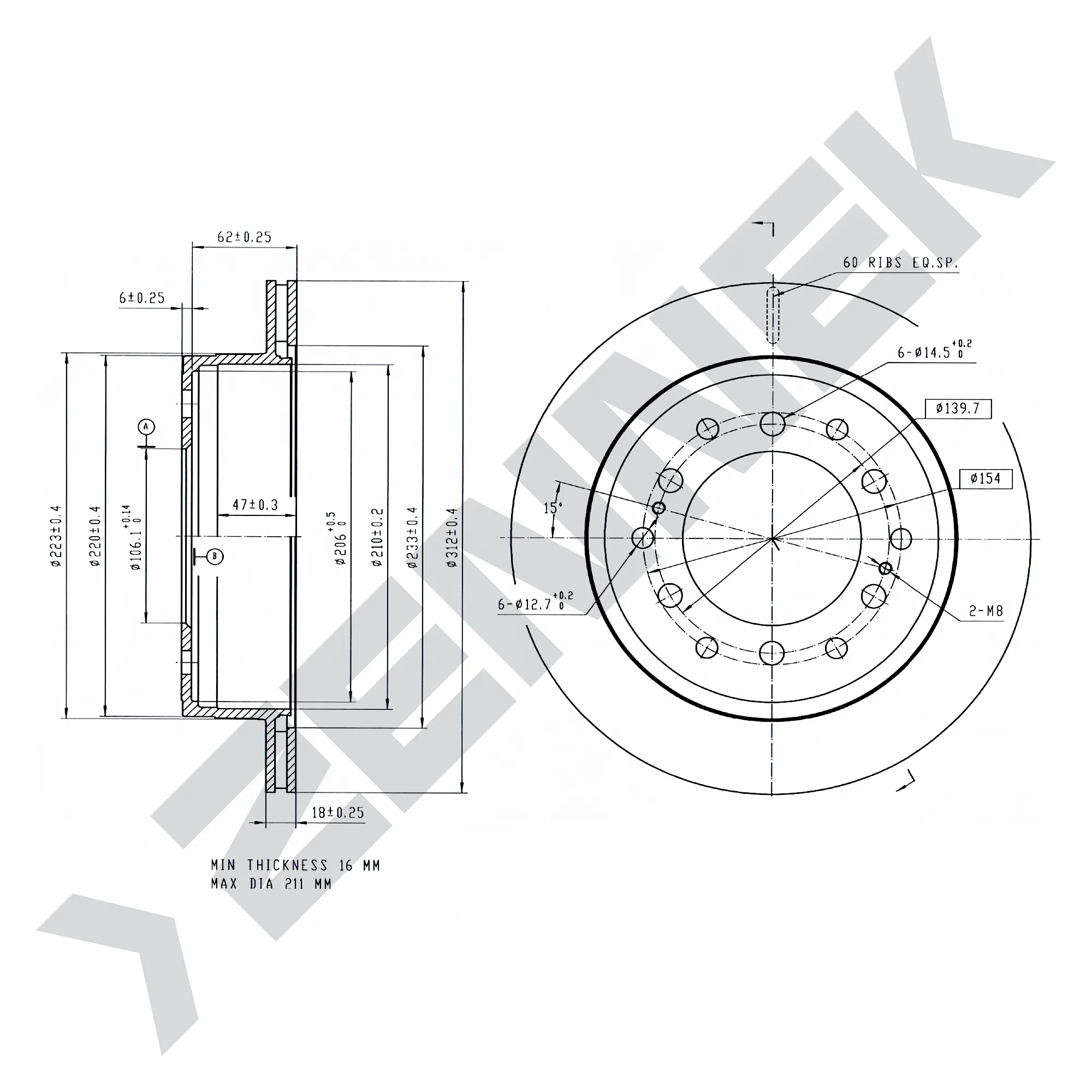 Диск тормозной задний TOYOTA LAND CRUISER 84-, LEXUS GX 01-09 (2 шт) ZENNEK DBD0273