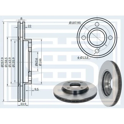 Диск тормозной передний FORD FOCUS I / FIESTA IV-V / FUSION / MAZDA 2/121 III 258X22 STARKE 176-920