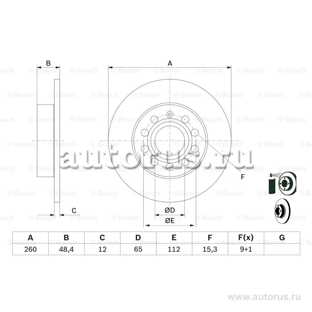 Диск тормозной SKODA OCTAVIA (1Z3,933) 1.8 TSI BZB, CDAA 2007-2013 BOSCH 0986479B78