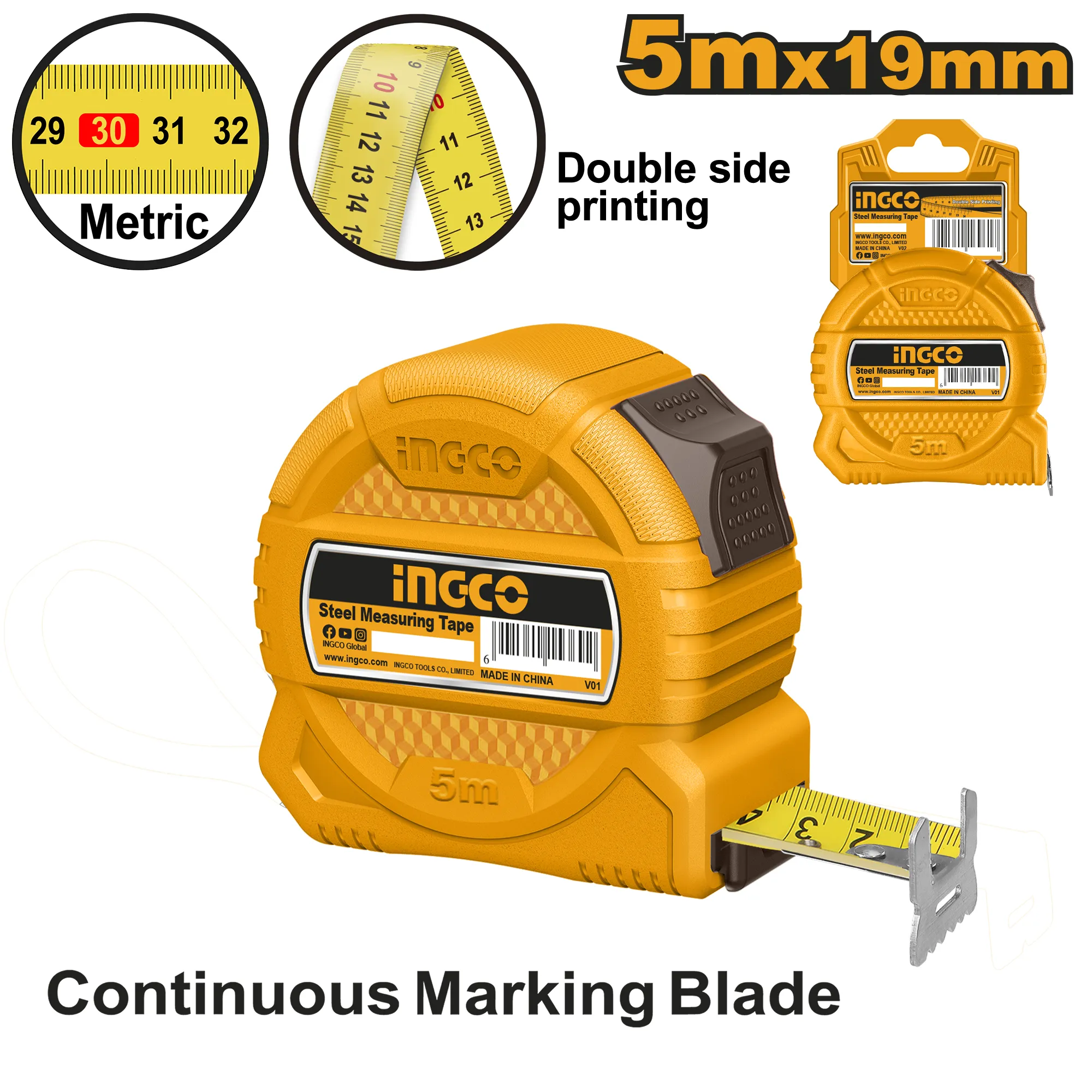 Рулетка 5м x19мм INGCO HSMT39519-1