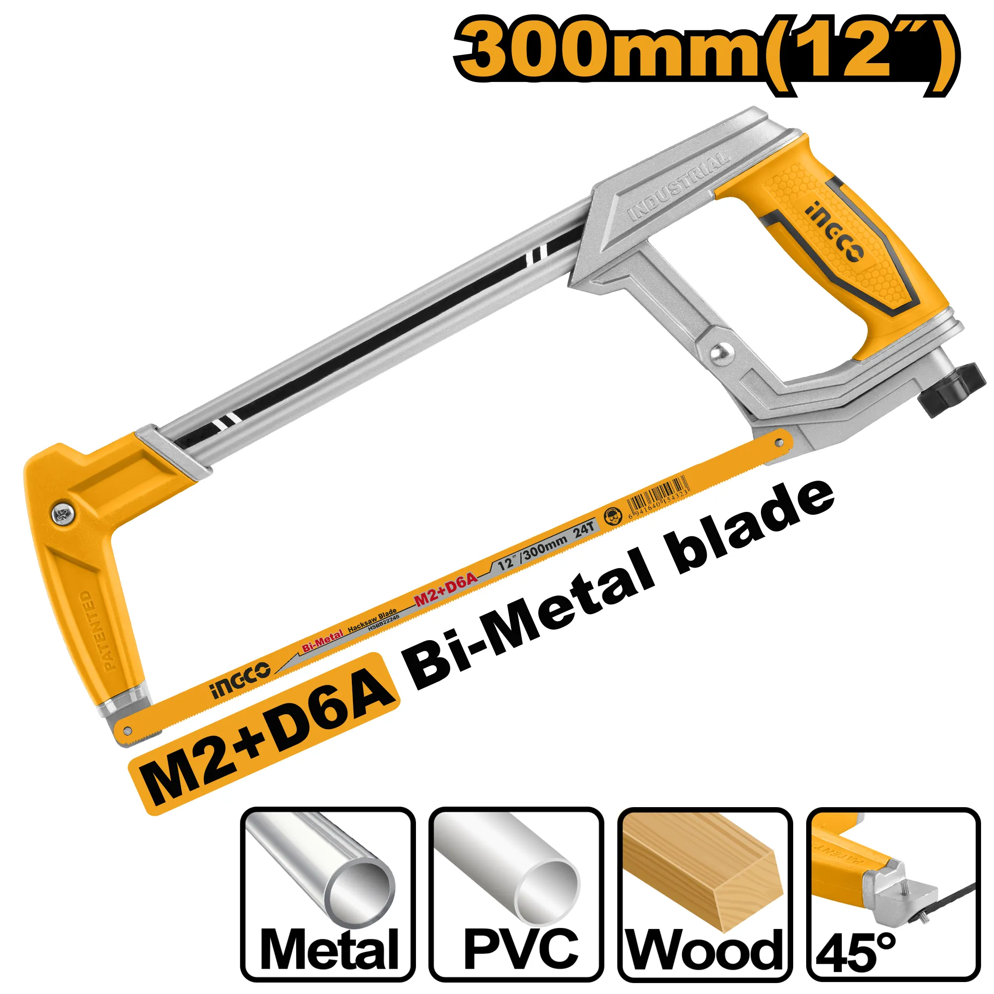 Ножовка по металлу ручная (6/24) INDUSTRIAL INGCO HHF3088