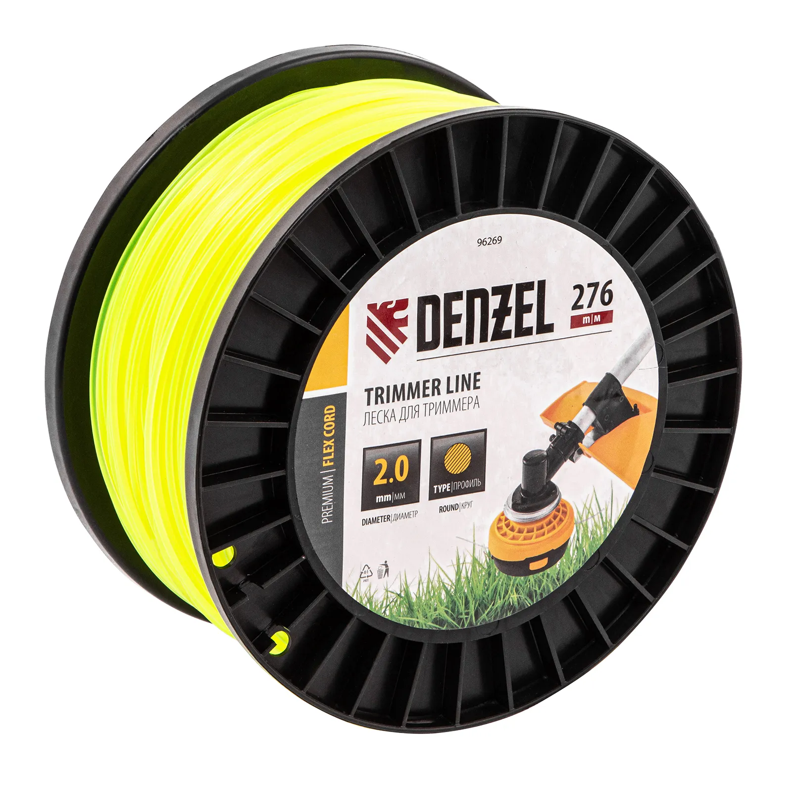 Леска для триммера круглая, 2,0мм х 276м, на DIN катушке FLEX CORD Denzel 96269