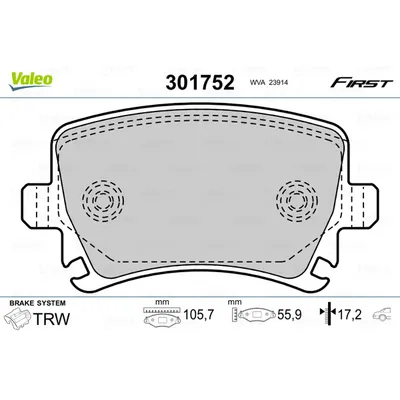 Колодки тормозные задние VALEO 301752