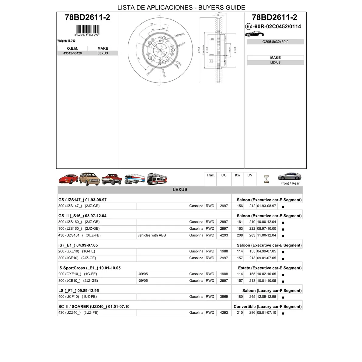 Диск тормозной передний LEXUS GS300 ICER 78BD2611-2
