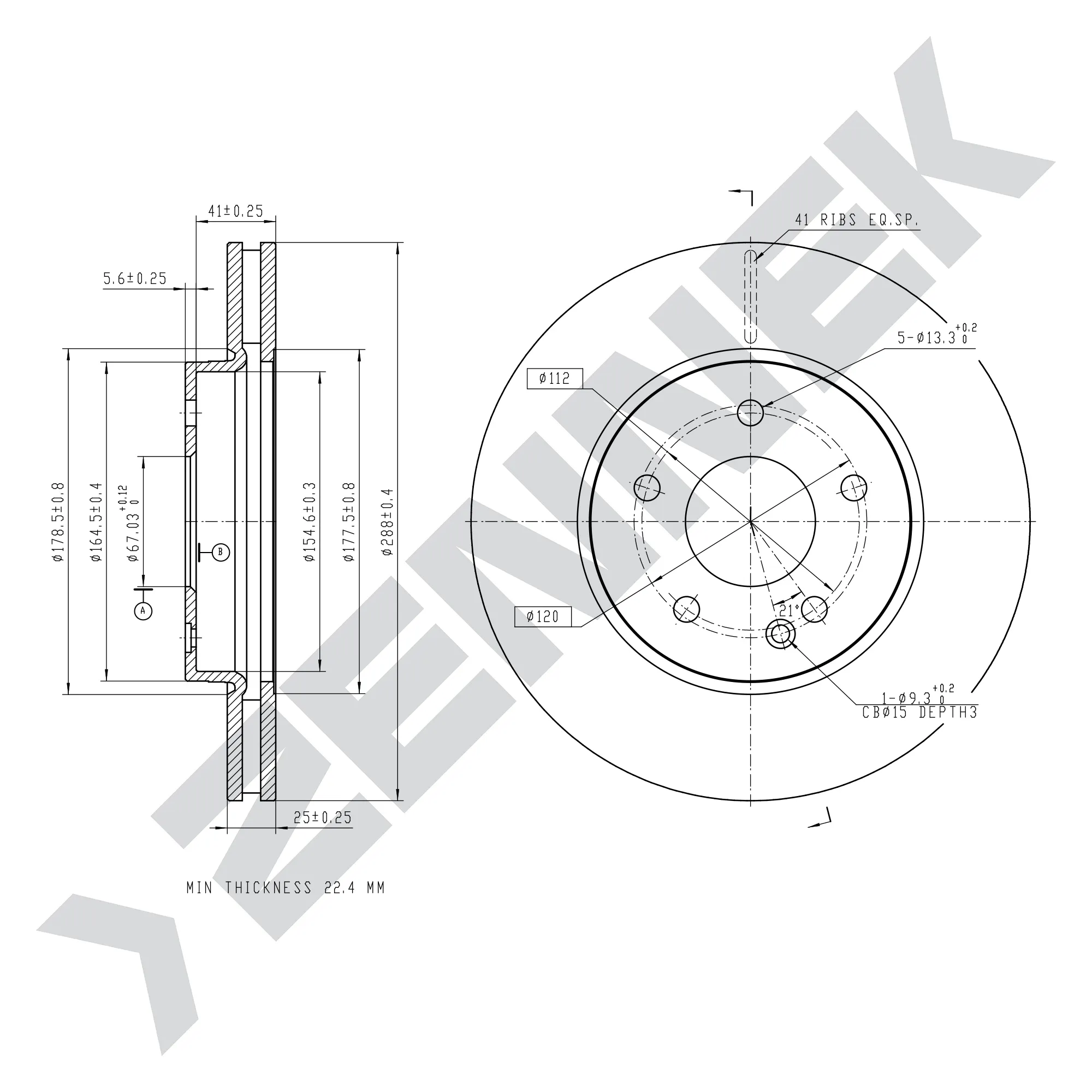 Диск тормозной передний MERCEDES W202 93-00, MERCEDES W210 95-02 (2 шт) ZENNEK DBD0096