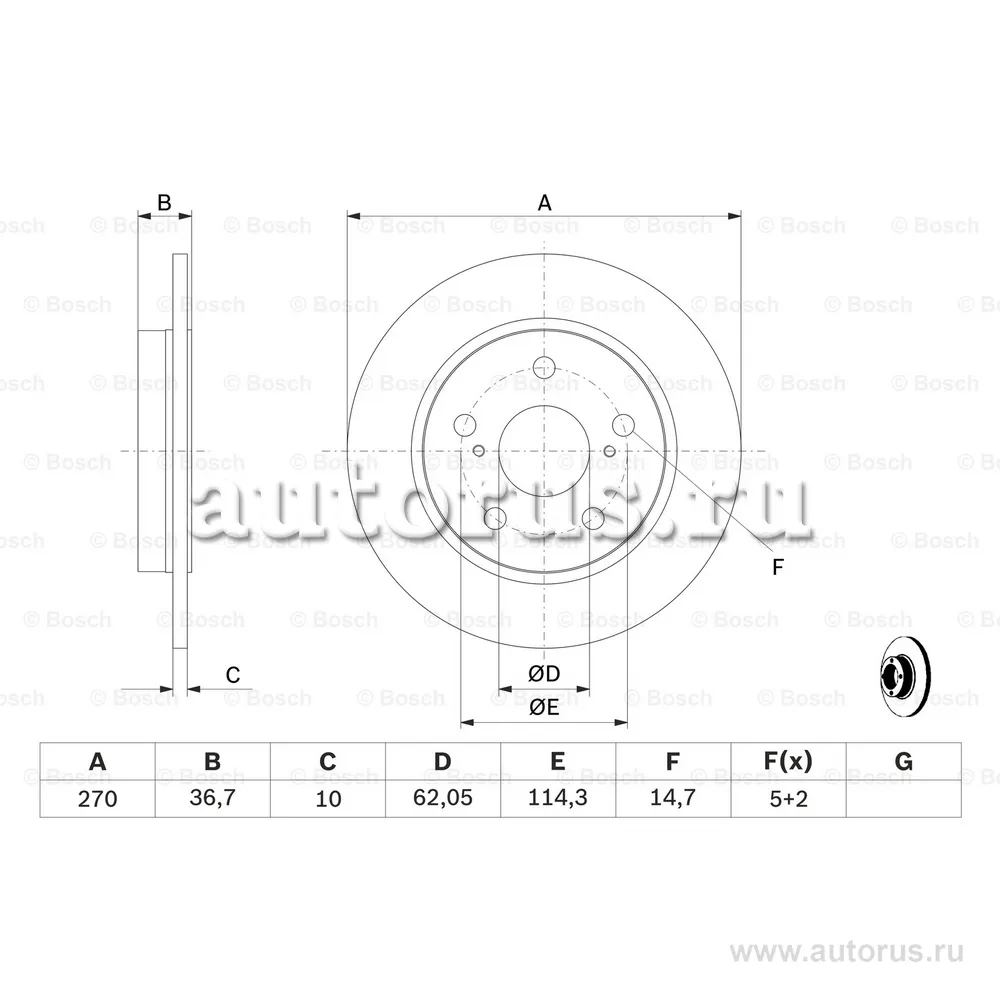 Диск тормозной задний TOYOTA AURIS 1.4., 1.6 2007 -> BOSCH 0986479519