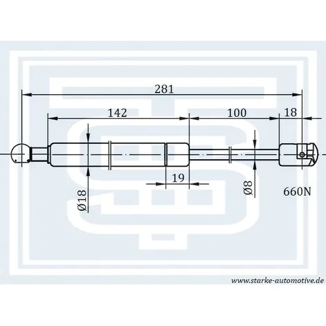 Амортизатор багажника AUDI 80 (B4) --12.94 L281mm / 660N со спойлером STARKE 183-114