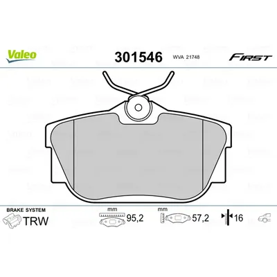 Колодки тормозные задние VALEO 301 546