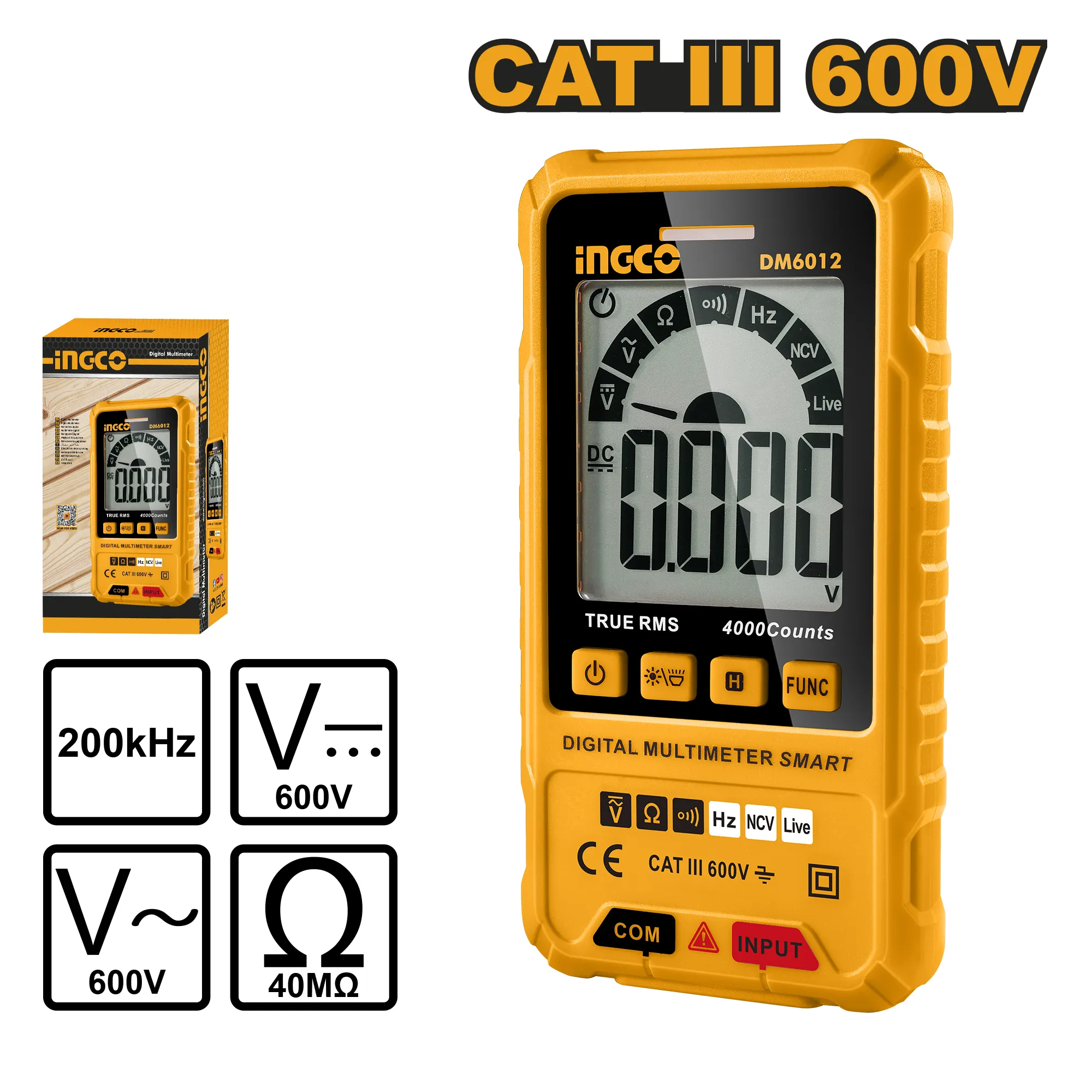 Мультиметр цифровой 600 В (20/40) INGCO DM6012