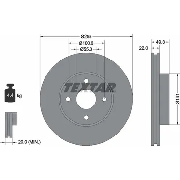 Диск тормозной передний стандартный TOYOTA TEXTAR 92226300