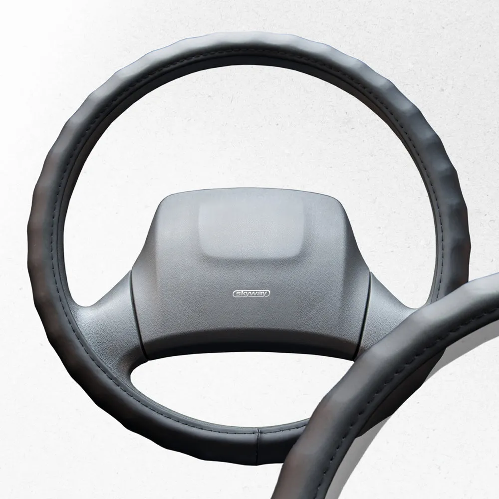 Оплетка на руль Top-2 экокожа, Черная L, SKYWAY S01102128