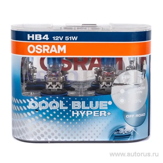 Лампа 12V HB4 80W +50% P22d 5000K OSRAM COOL BLUE HYPER PLUS 2 шт. DUOBOX 69006CBB-HCB