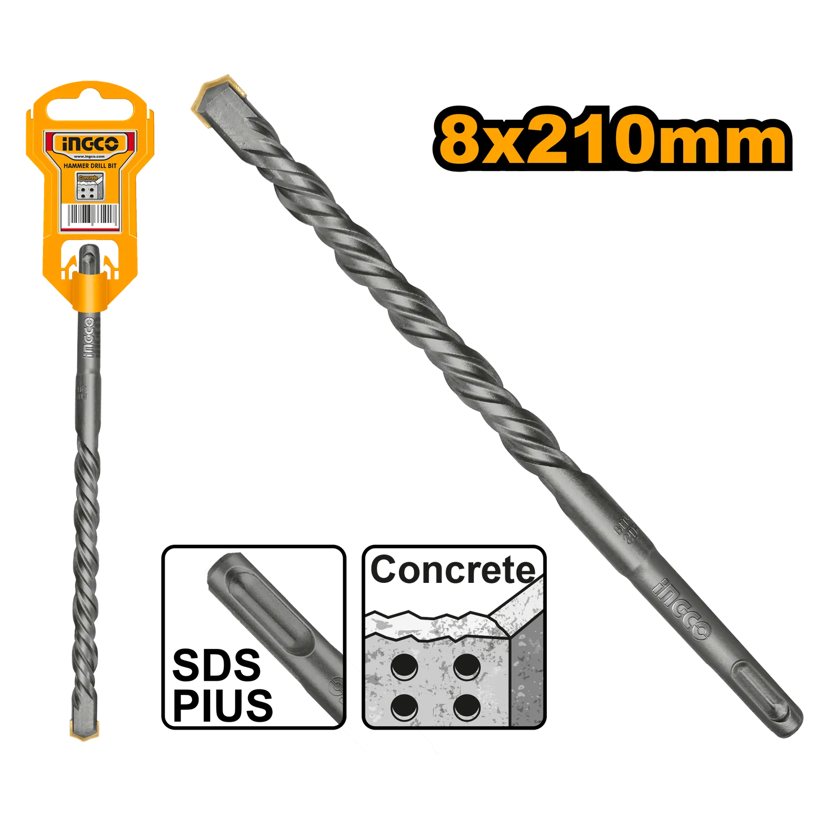 Сверло по бетону 8 мм L 210 SDS-plus INGCO DBH1210803