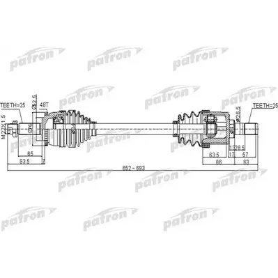 Полуось передний мост слева 25x652x52,5x25 ABS:48T HYUNDAI PATRON PDS0504