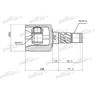 ШРУС внутренний правый 30x38x25 KIA SORENTO 02-09 PATRON PCV1357