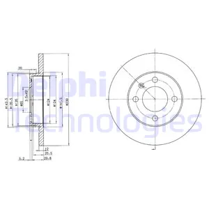 Диск тормозной передний VW G2/G3/B2 POLO CLASSIC невент DELPHI BG2116