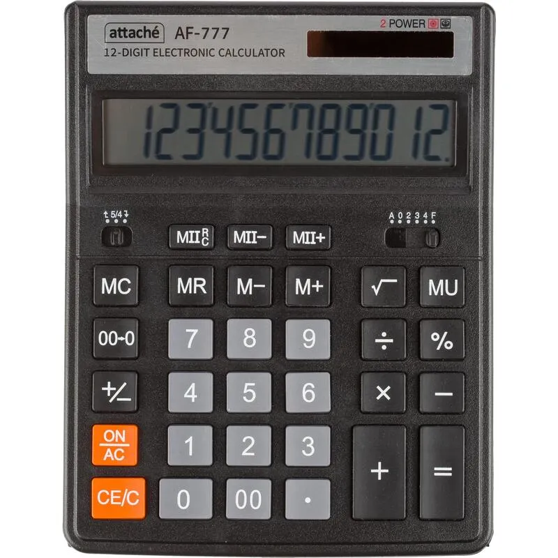 Калькулятор настольный Attache AF-777 12-разрядный черный 200x155x38 мм Attache 1572675