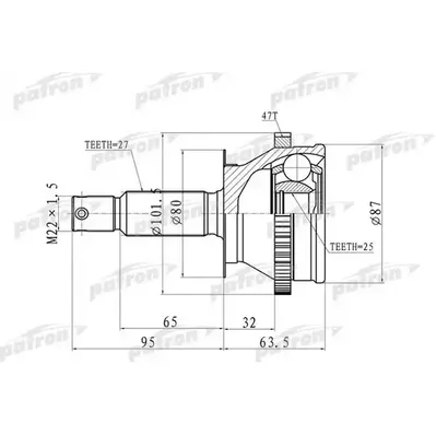 ШРУС наружн 27x60x25 ABS:47T Hyundai: Sonata 02-04 PATRON PCV8728
