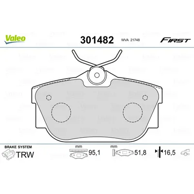 Колодки тормозные задние VALEO 301482