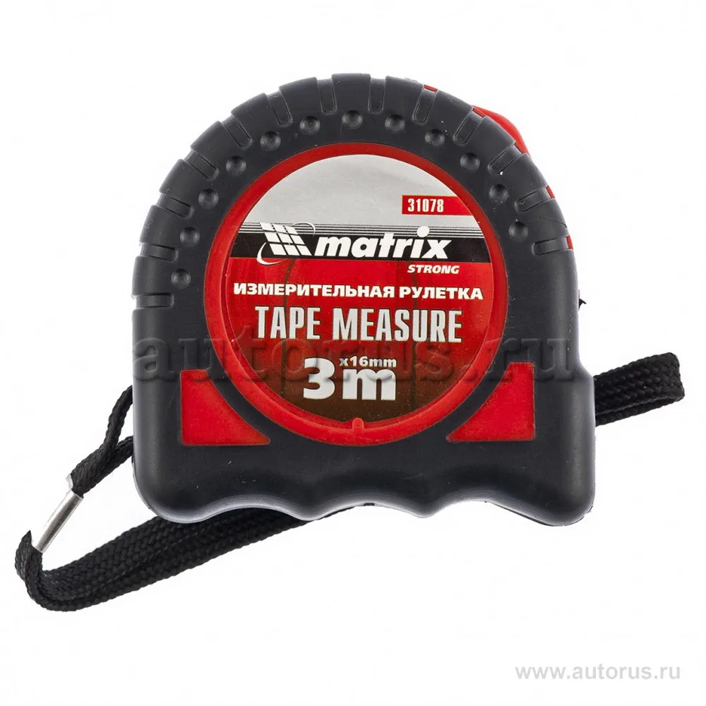Рулетка Strong, 3 м x16 мм, обрезиненный корпус MATRIX 31078