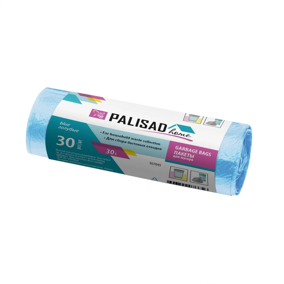 Пакеты для мусора, 30 л, 30 шт, 5 мкм. голубые PALISAD 927045