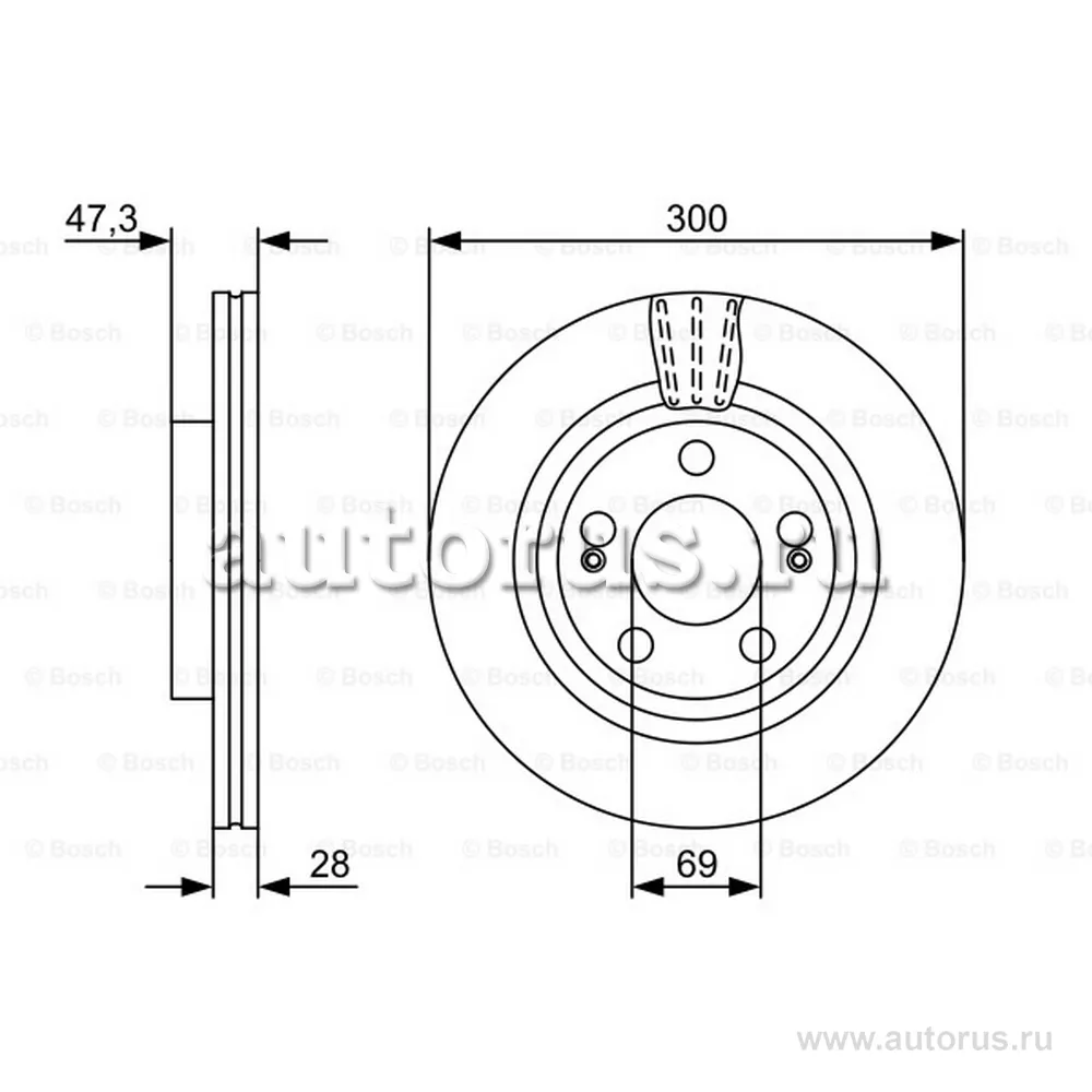 Диск тормозной HYUNDAI I30 07- R16 передний вент.D=300 мм. BOSCH 0 986 479 537
