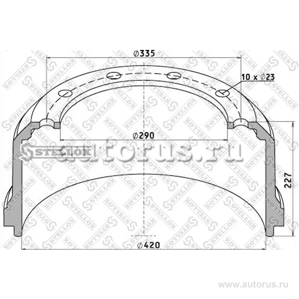 Барабан тормозной 420x180/190 H 227 d 290/335 n10x23 SAF RS8142/82 STELLOX 85-00045-SX
