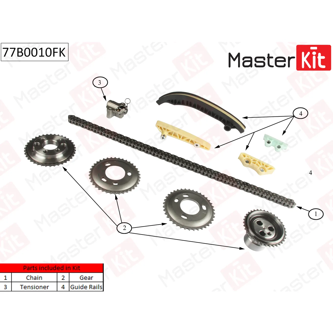 Комплект цепи ГРМ FORD:TRANSIT 2.4Di 06-12 MASTERKIT 77B0010FK