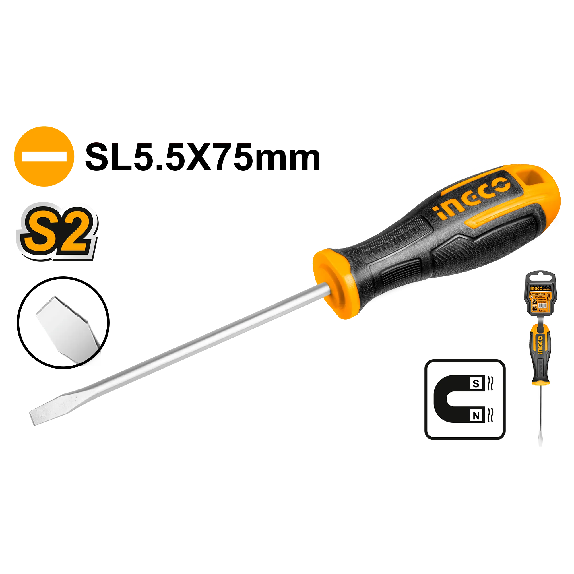 Отвертка плоская SL5 x 75 INDUSTRIAL INGCO HS685075