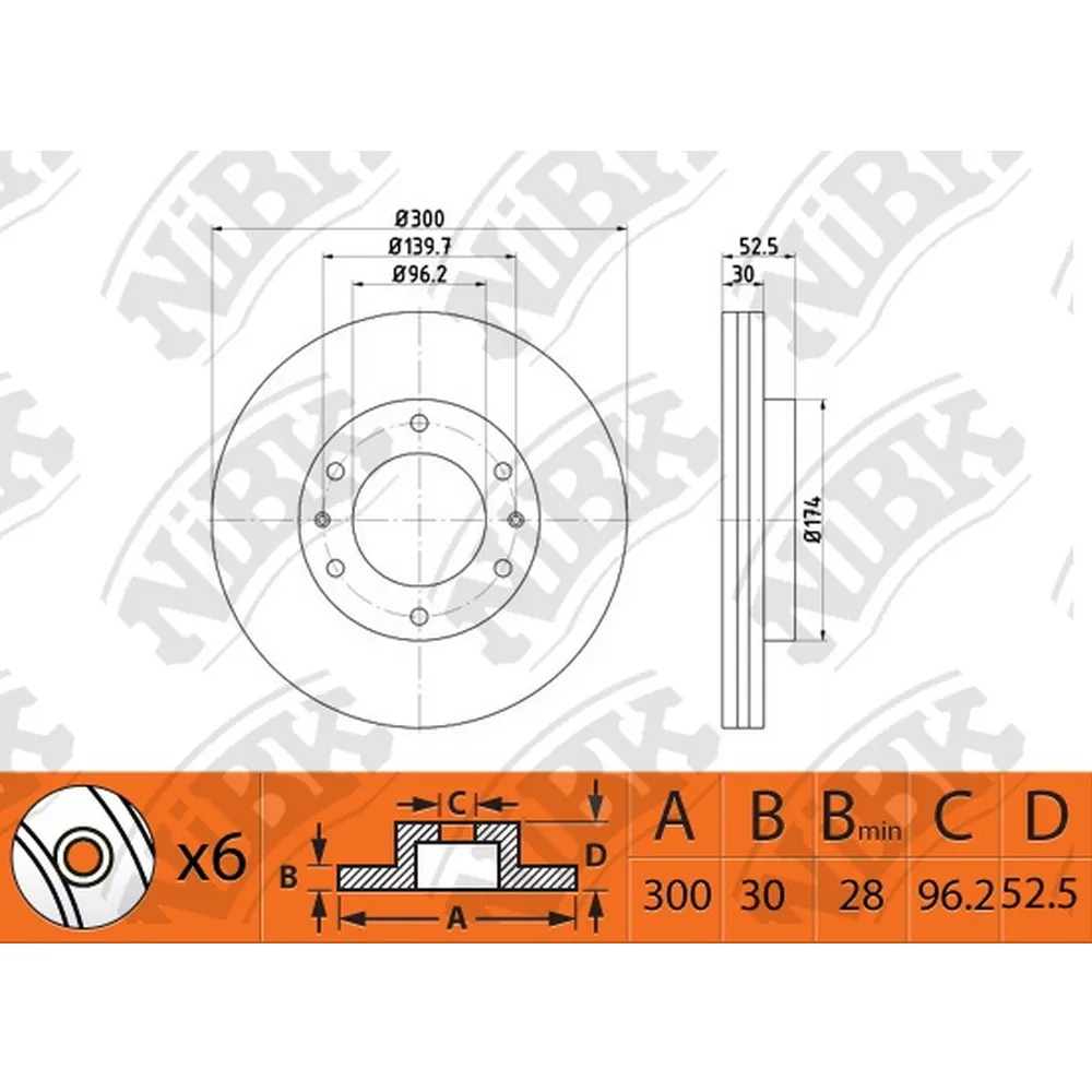 Диск тормозной передний HYUNDAI H-1/STAREX 08-> /VENT D=300MM NIBK RN1457