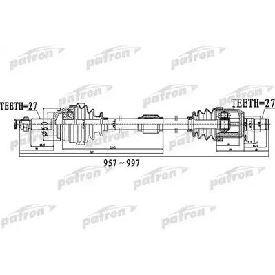 Полуось передний мост справа 27X957X60X27 HYUNDAI ELANTRA PATRON PDS0497