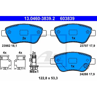 Колодки передние OPEL Corsa D ATE 13.0460-3839.2