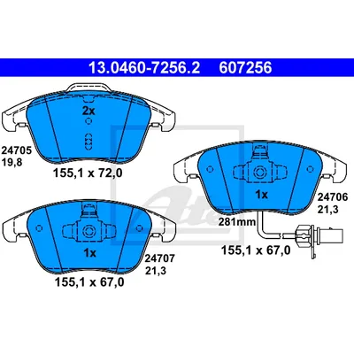 Колодки передние AD A4/A5/Q5 ATE 13.0460-7256.2