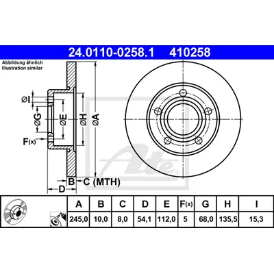 Диск тормозной задний AUDI A6/AVANT ALL QUATTRO 97-05 /D=245MM ATE 24.0110-0258.1